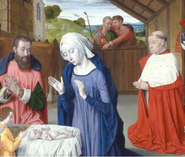 Nativity with Donor Portrait of Cardinal Rolin, Jean Hey, oil on wood panels, 72.5 x 90.5 x 2.5 cm, circa 1480, Musée Rolin © Ville d´Autun
